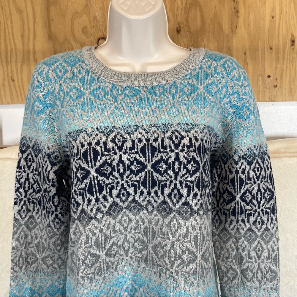 Talbots lambswool blend crewneck sweater ombré fair isle blue women’s medium